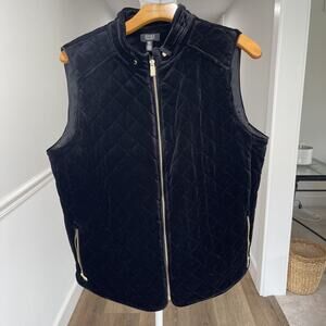 Jones New York Sz L Quilted Velvet Vest Black Gold Lined Mock Neck Classic NEW
